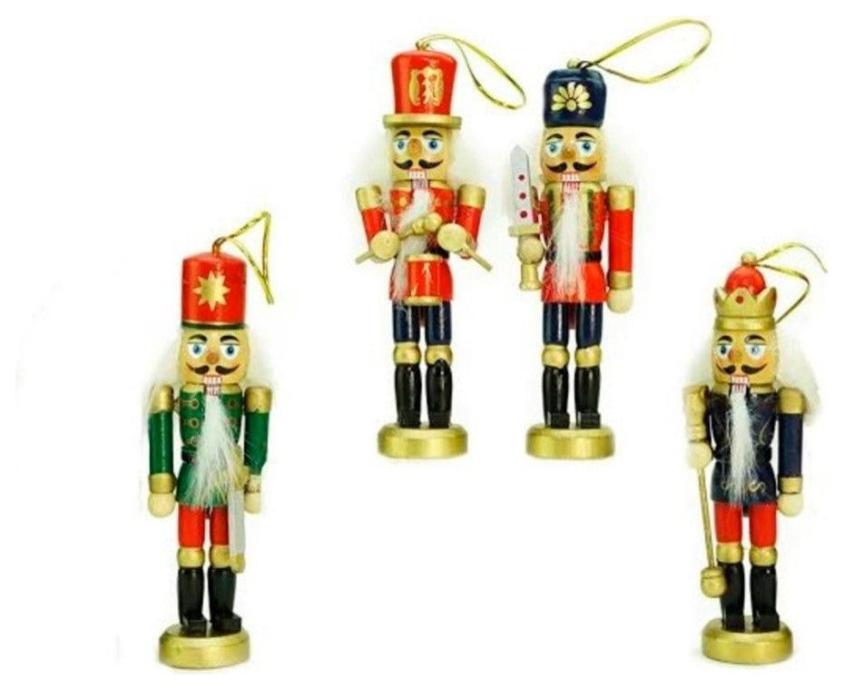 Wooden Christmas Nutcracker Ornaments, 4-Piece Set