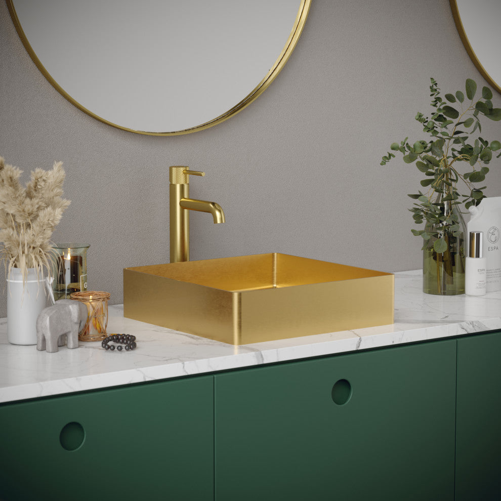 Karran Cinox Stainless Steel Square Vessel Sink, Gold
