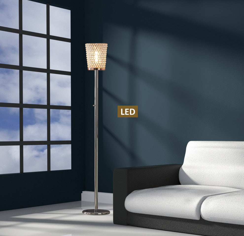 Artiva Fifth Avenue Crystal LED Torchiere Floor Lamp With Dimmer, Rose Copper