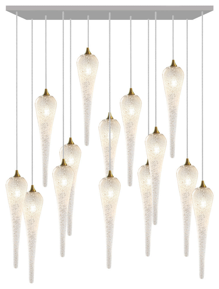 Icicle 14 Blown Glass Chandelier, Silver, 36", Clear Glass
