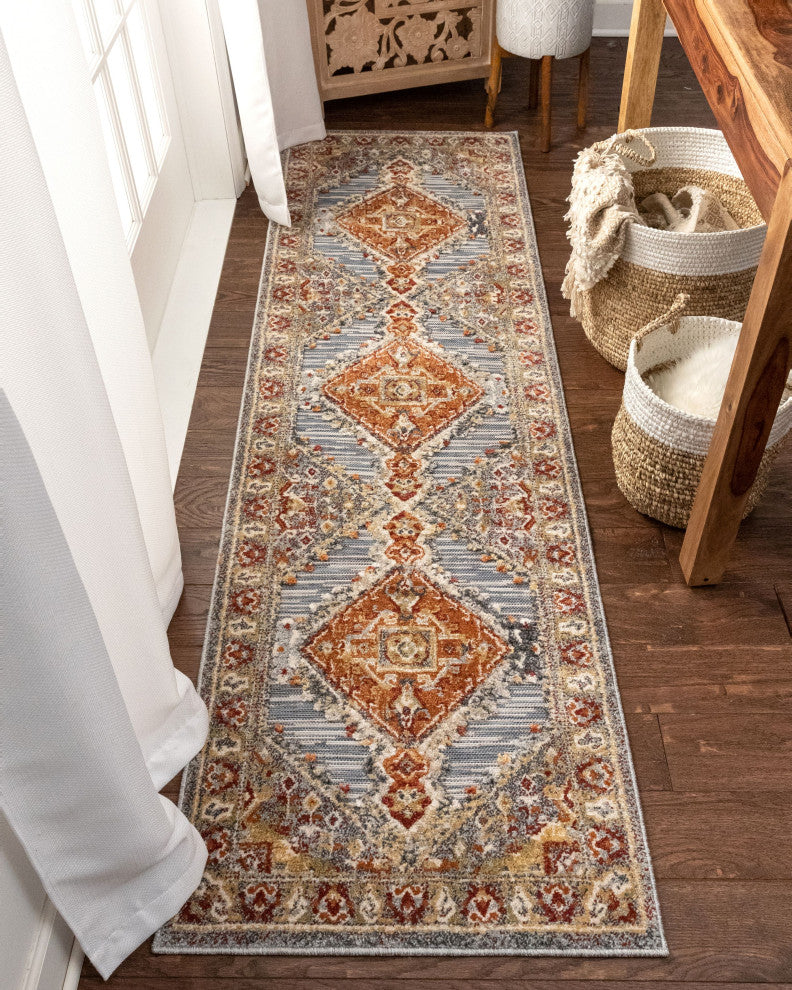 Liliana Bohemian Flatweave High-Low Area Rug, Blue, 2'3"x7'3"