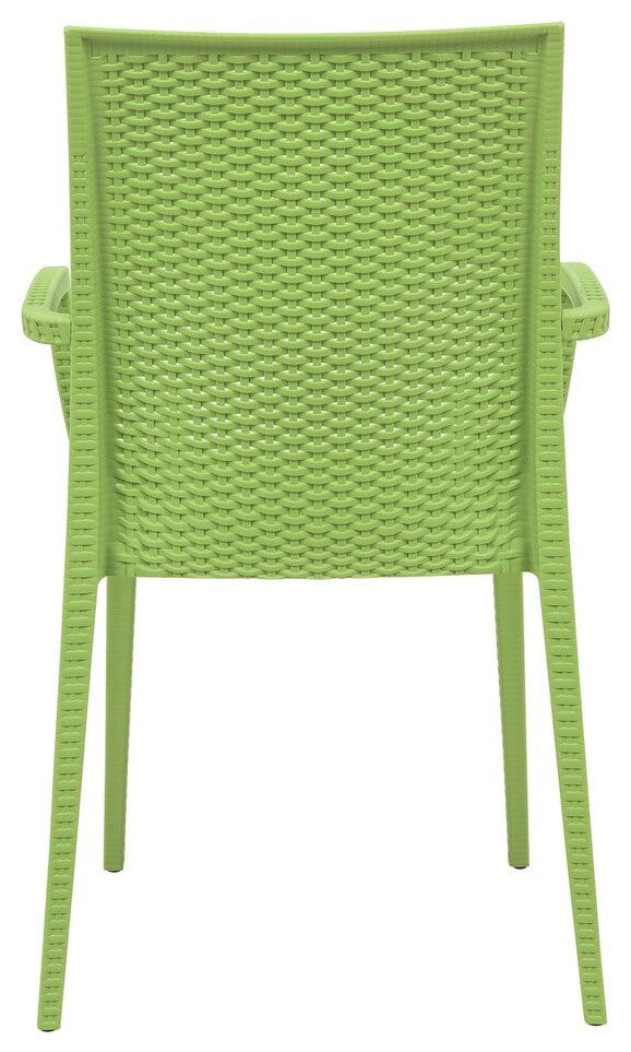 LeisureMod Weave Mace Indoor Outdoor Patio Dinin Armchairs, Black, Green