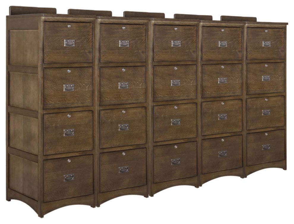 Crafters and Weavers Mission Solid Oak 4 Drawer File Cabinet - Walnut, Five