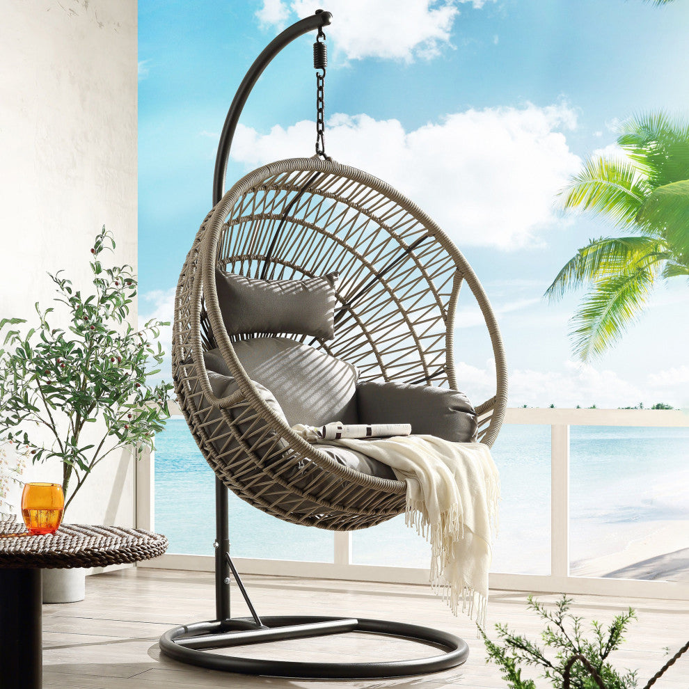 Outdoor Wicker Swing Chair Hanging Egg Chair With Cushion and Pillow