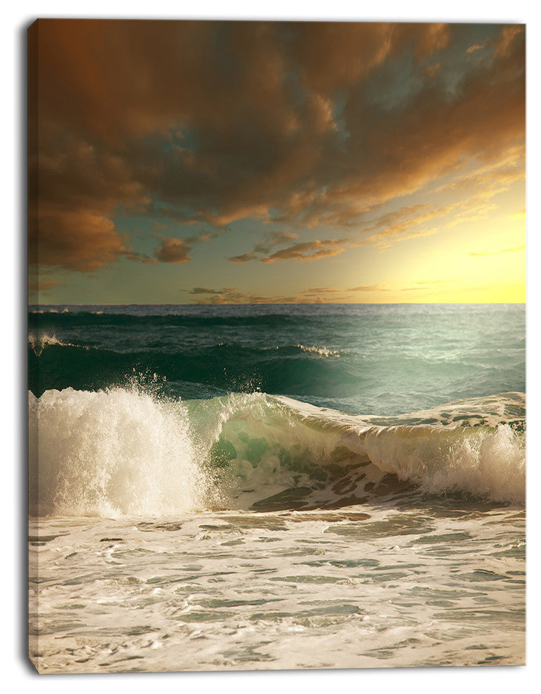 Rushing Waves under Heavy Clouds, Beach Photo Canvas Print, 28"x60"