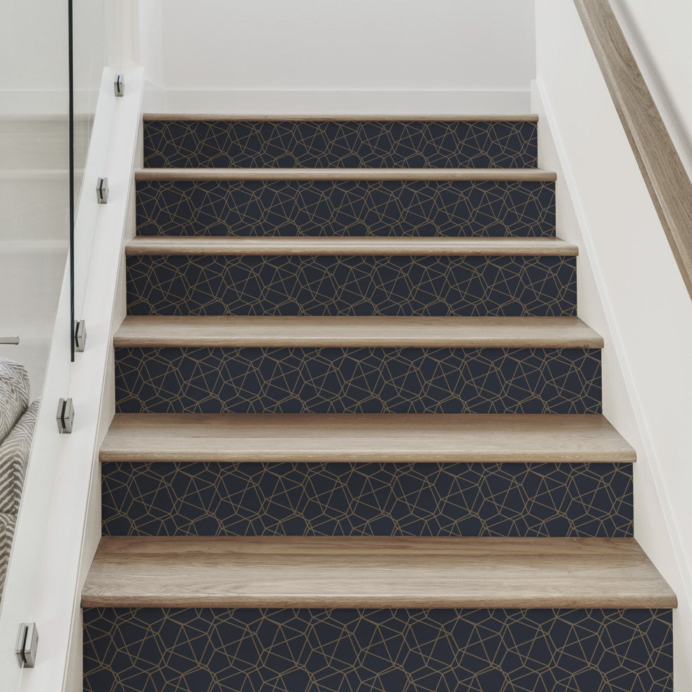 Modern Wire Mesh Peel and Stick Stair Riser Strips, Navy, 48"w X 7"h, 6 Pack