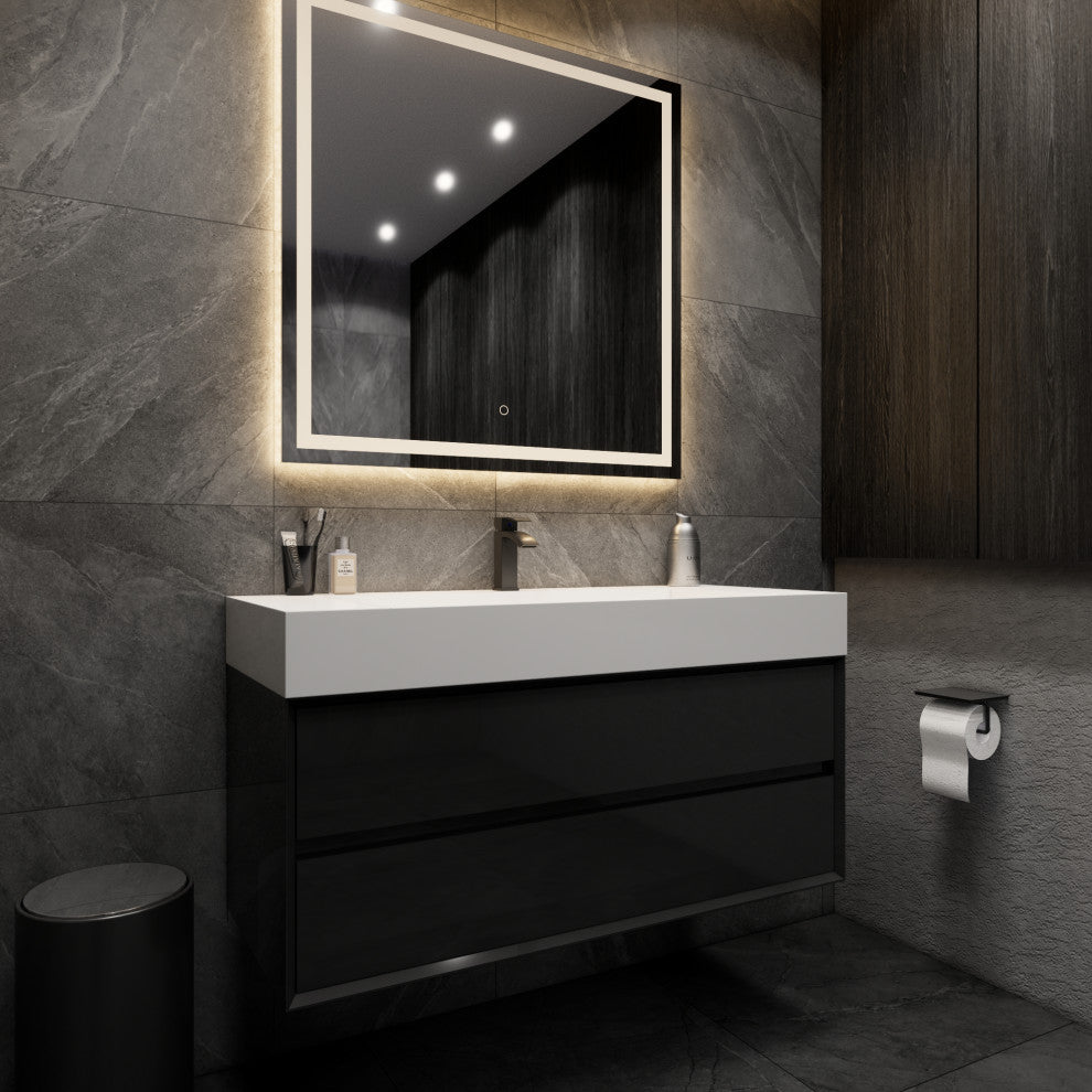 MAX 48" Floating Bath Vanity With Acrylic Sink, Gloss Black