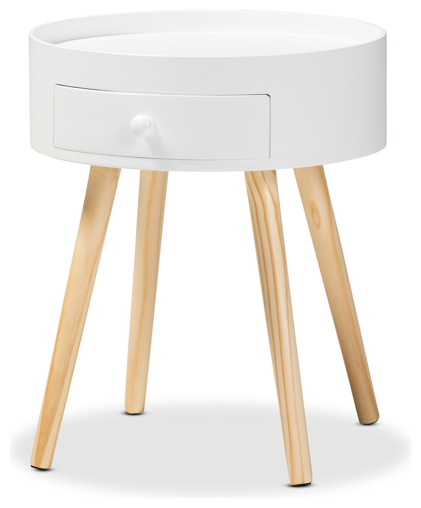 Leah Mid-Century Modern 1-Drawer Wood Nightstand, White