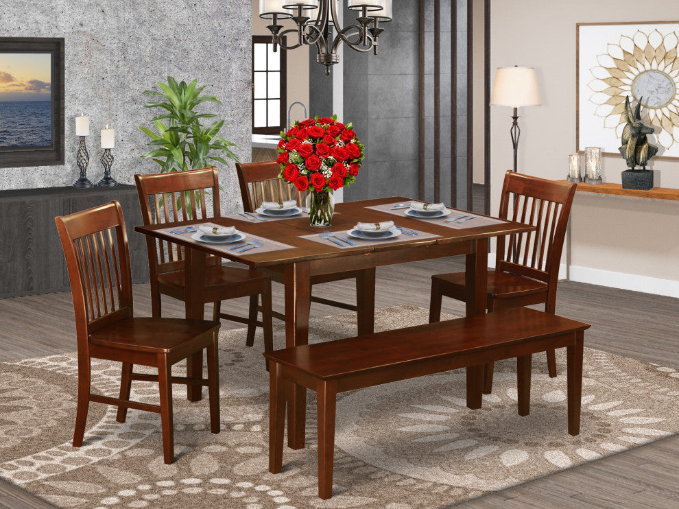 6 Pc Dining Small Table Set - Table With 4 Dining Chairs And Dining Bench