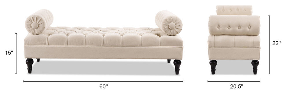 Lewis 60" Tufted Bolster Arm Entryway Bench, Sky Neutral Beige Polyester