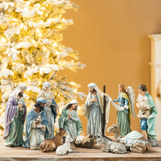12-Piece Deluxe Blue Resin Nativity Figurine Set