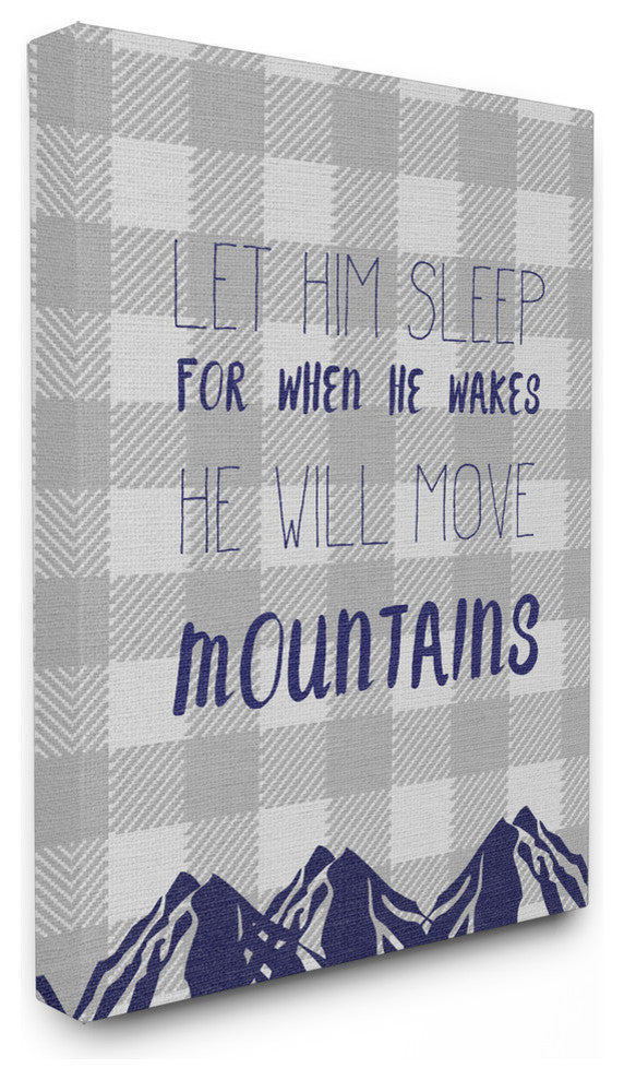"Let Him Sleep Mountains Blue Plaid" 30x40, XXL Stretched Canvas Wall Art