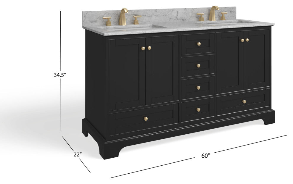 Cascade Bath Vanity, Black Onyx, 60", Gold Hardware, Double, Freestanding
