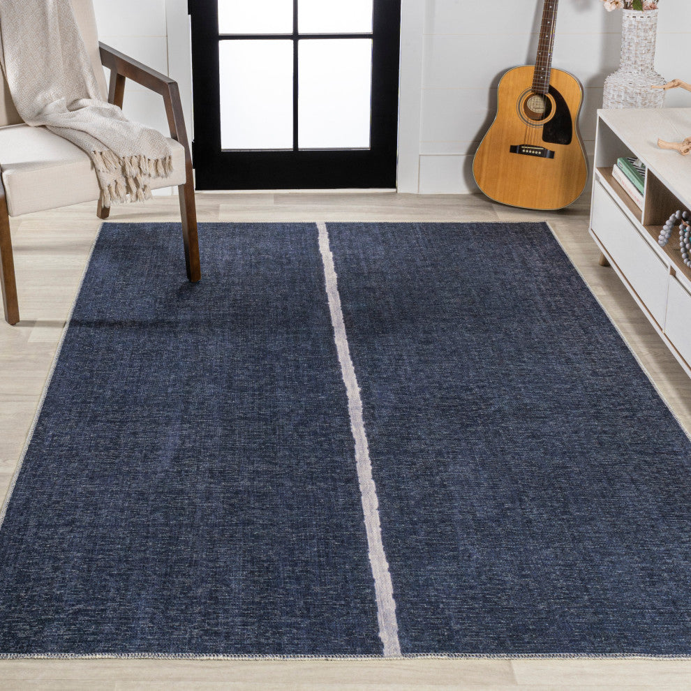 Linja Solid Centre Stripe Machine-Washable Area Rug, 3 X 5