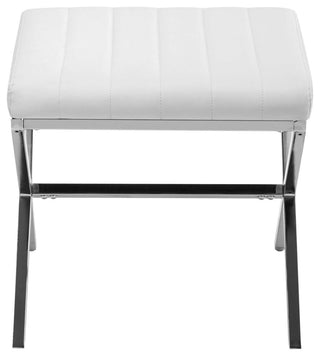 Channel-Tufted Faux Leather X Bench, White