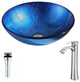 Clavier Deco-Glass Vessel Sink, Lustrous Blue-Harmony Faucet, Brushed Nickel