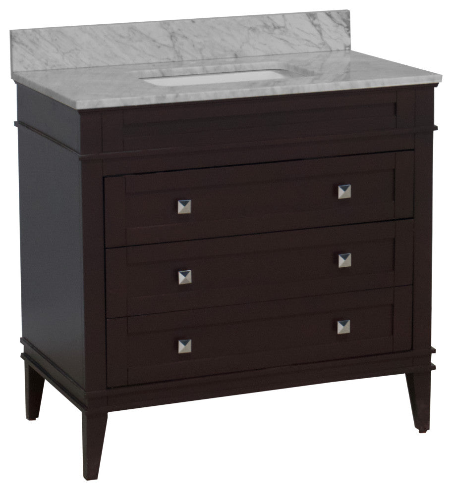 Eleanor 36" Bathroom Vanity, Chocolate, Carrara Marble