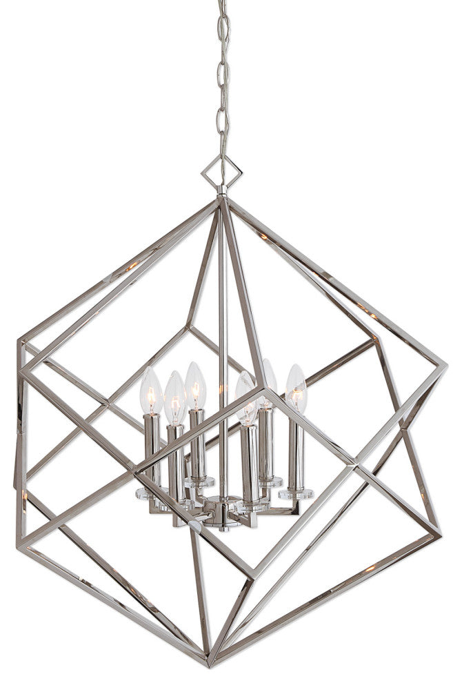 Uttermost 22122 Euclid 6 Light 26"W Taper Candle Chandelier - Polished Nickel