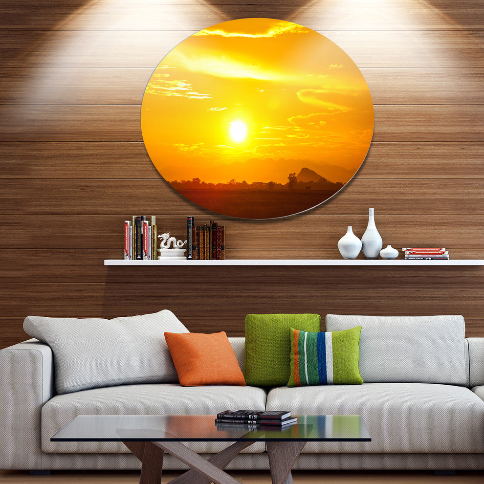 Bright Yellow Sky At Sri Lanka Sunset, African Disc Metal Wall Art, 36"