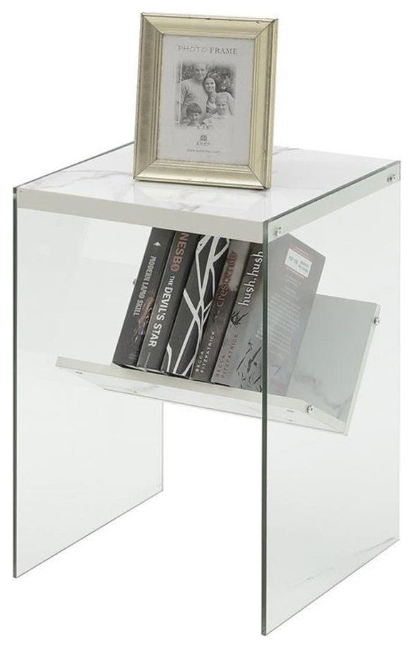 Convenience Concepts SoHo End Table in Faux White Marble Wood Finish