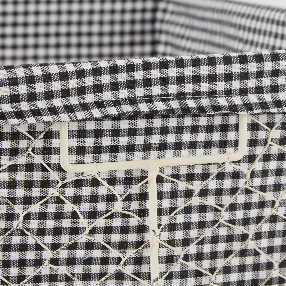 Medium Antique White Chicken Wire Black & White Check Liner Basket (Set of 2)