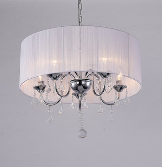 White String Shade Fixture With Chrome and Crystal, 5-Light