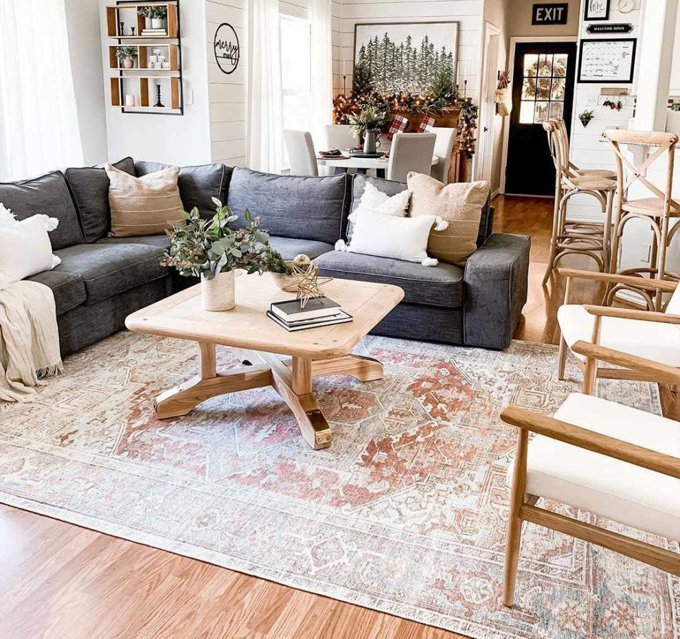 Hauteloom Maayon Medallion Rust Washable Area Rug, 6'7"x9' Rectangle