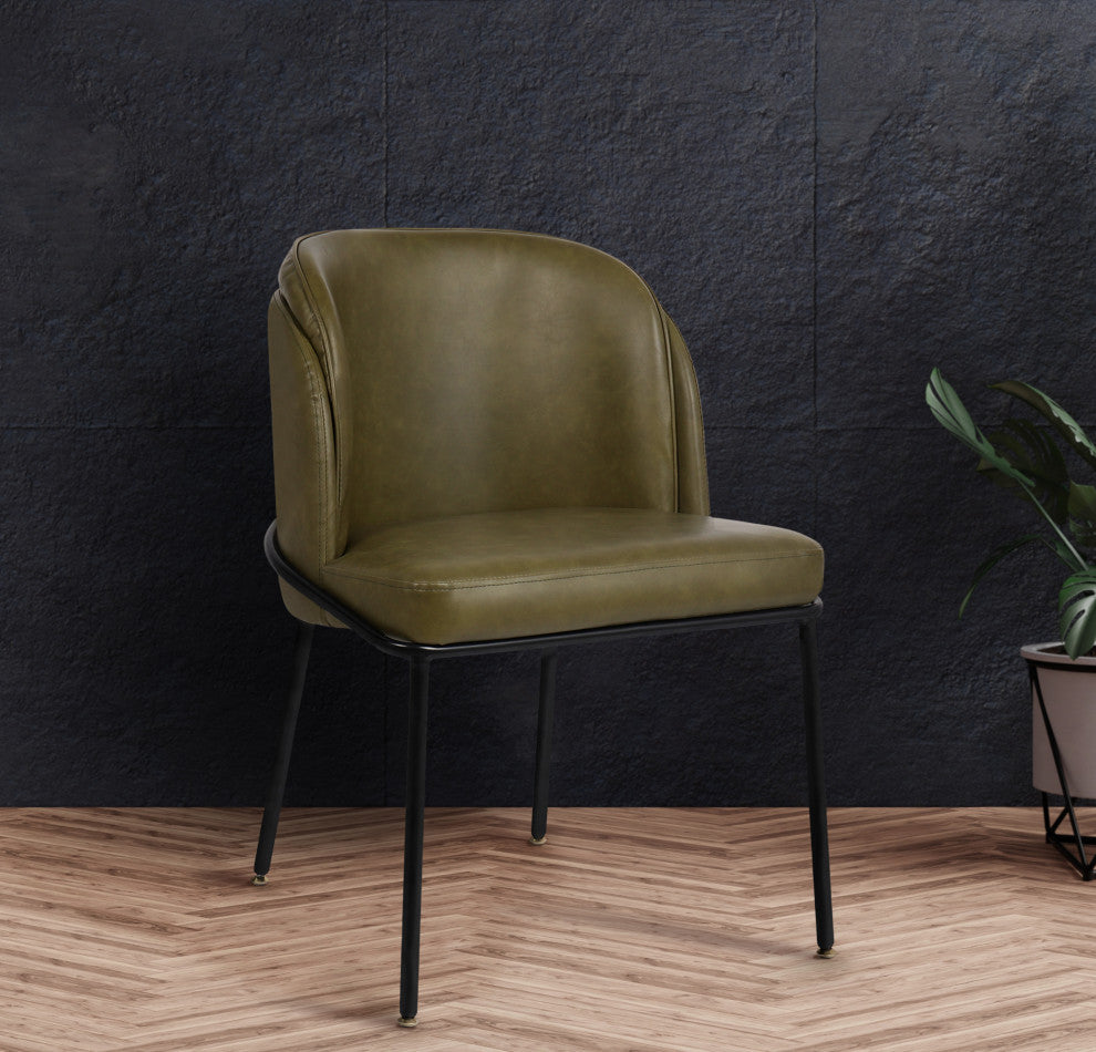 Jagger Vegan Leather Upholstered Dining Chair, Set of 2, Olive, Matte Black Finish