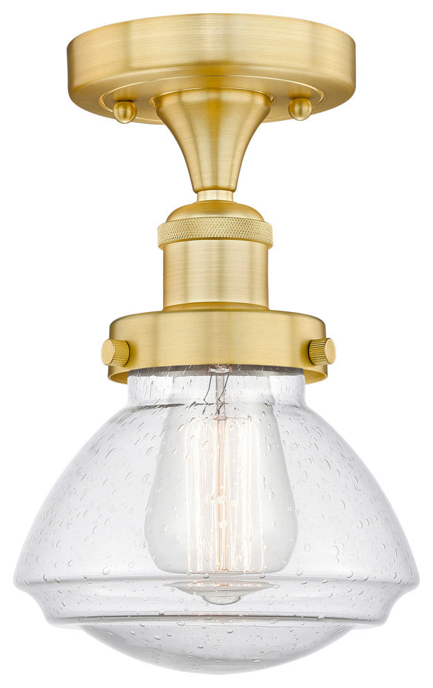 Olean-1 Light 7" Semi-Flush Mount-Satin Gold, Seedy Glass Shade