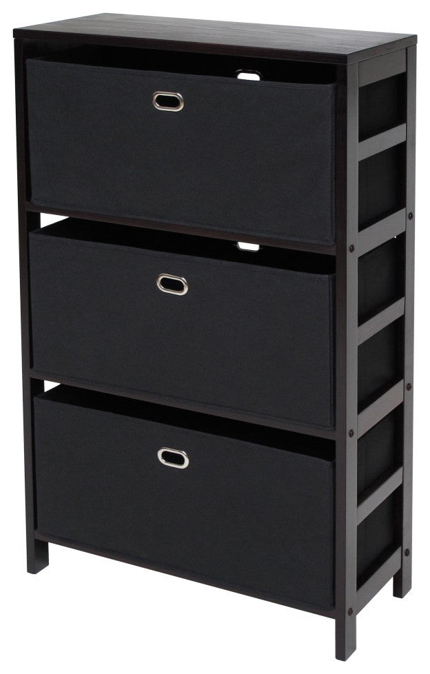 Winsome Torino 4-PC Set Shelf w Fabric Baskets Storage and Organization, Espress