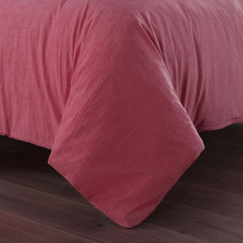 Messy Bed Washed Cotton Duvet Cover and Sham Set, Red, Full/Queen