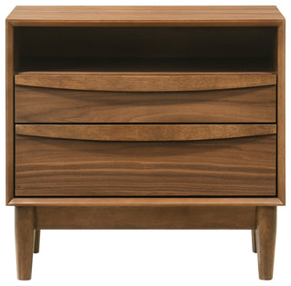 Artemio 2 Drawer Wood Nightstand With Shelf, Walnut Finish
