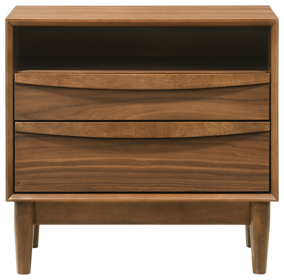 Artemio 2 Drawer Wood Nightstand With Shelf, Walnut Finish