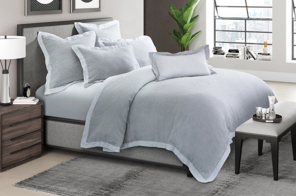Atina 7-Piece King Linen Duvet Set, Gray