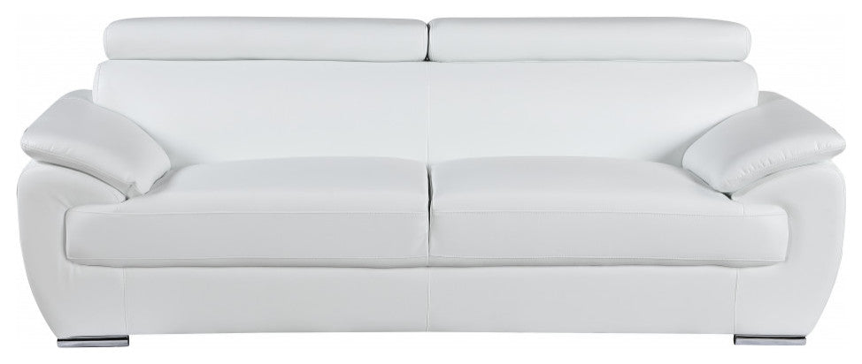 114" Captivating White Leather Sofa Set