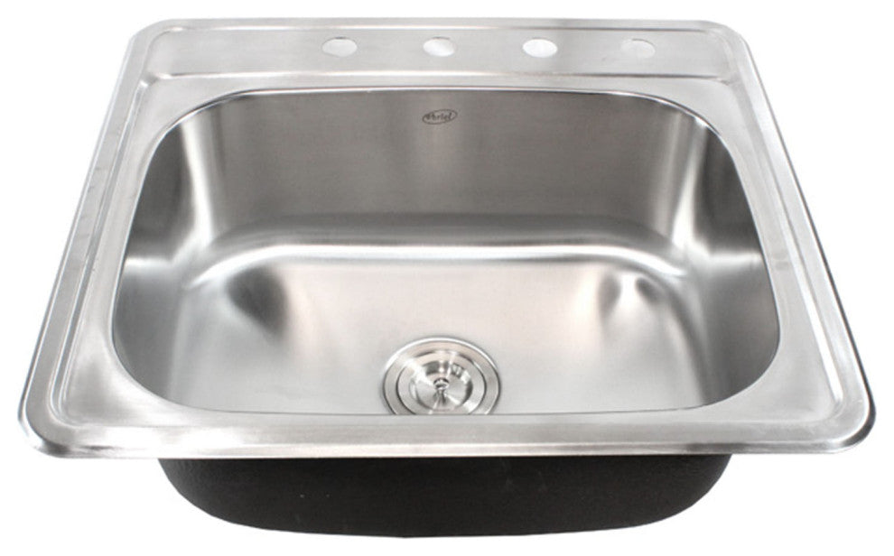 Topmount Stainless Steel 25"x22"x9" 4-Hole Single Bowl Kitchen Sink With Faucet