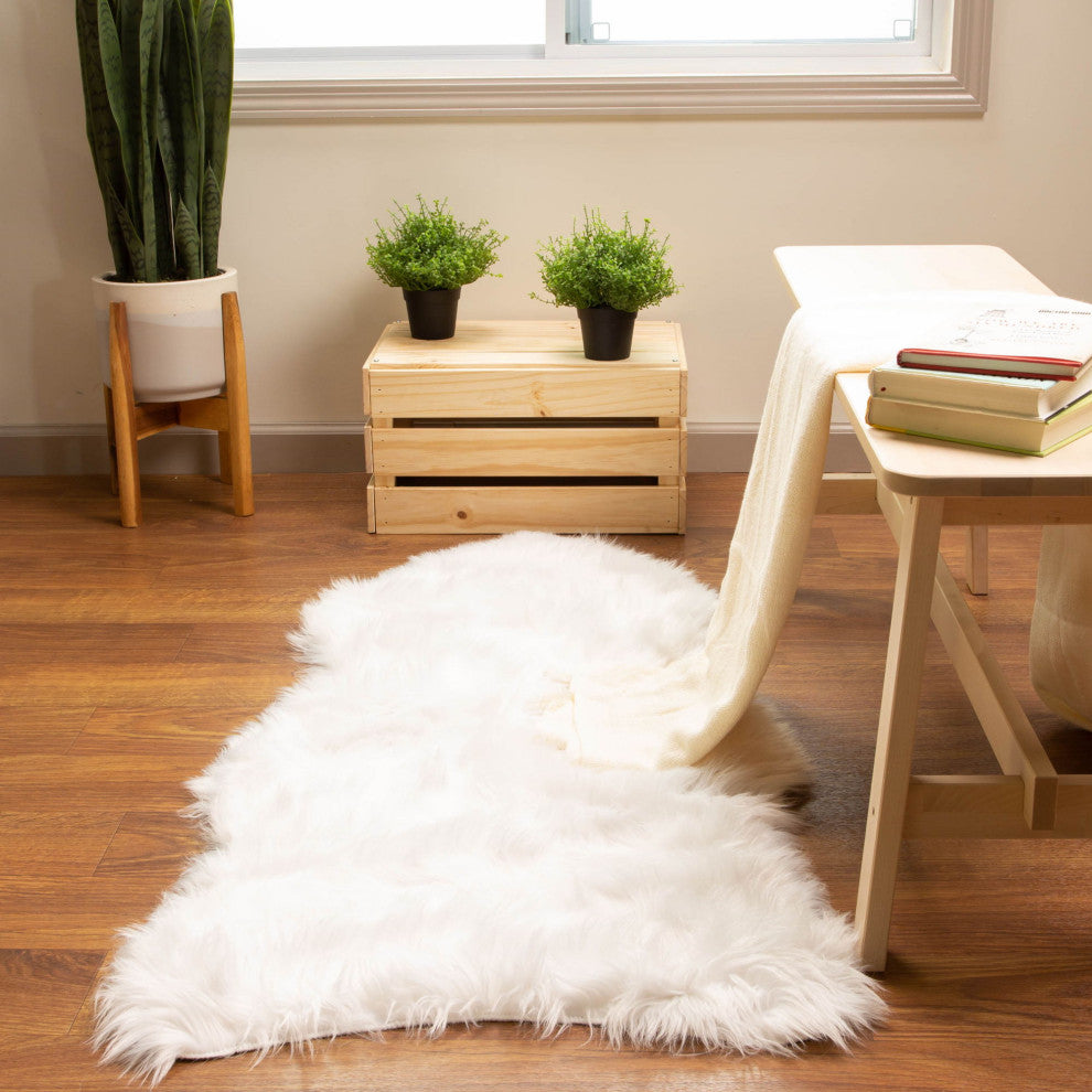 Plush and Soft Faux Sheepskin Fur Shag Area Rug, White, 2' X 4' Sheespkin