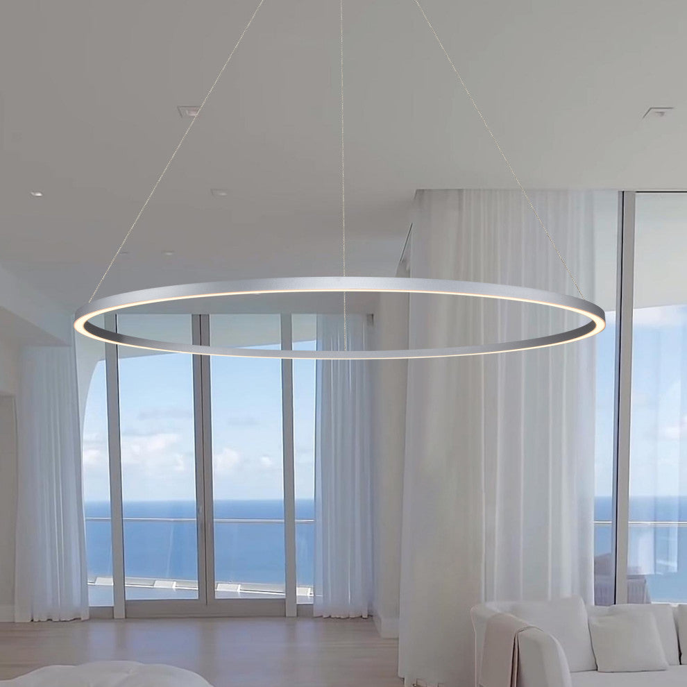 51" Tania LED Circular Chandelier, Adjustable Suspension Fixture, Silver