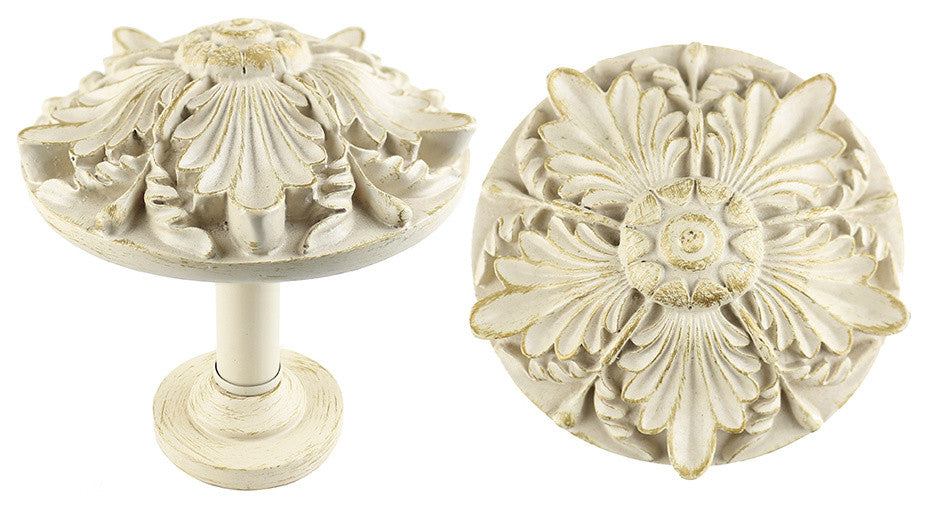 Large Brittany Drapery Holdback Medallion, Gilded French White