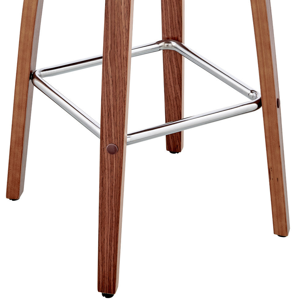 Arabela Faux Leather and Wood Swivel Bar Stool, Gray and Walnut