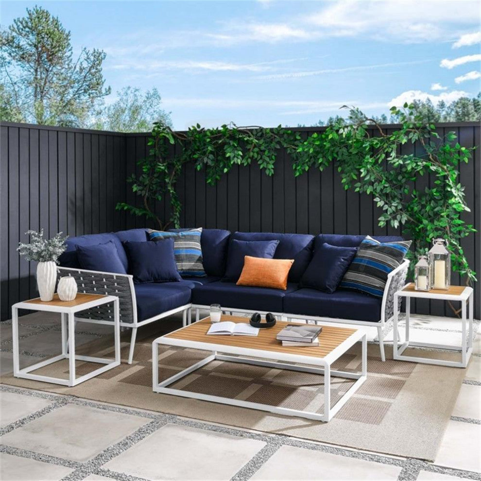 7 Piece Patio Aluminum Outdoor Patio Aluminum Sectional Sofa Set, White Navy