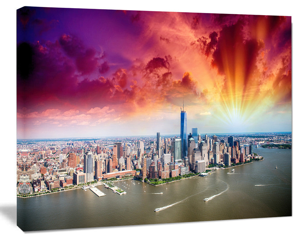 Colorful New York Skyline Aerial View, Cityscape Canvas Art Print, 40"x30"