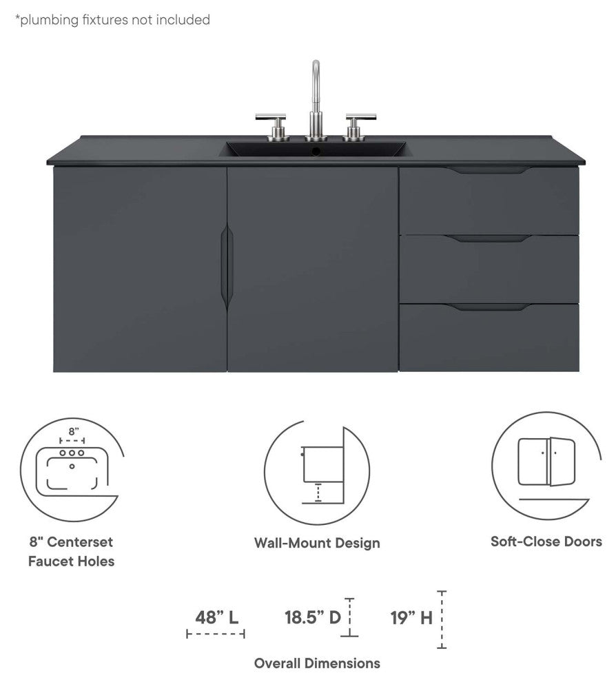 Sink Vanity Cabinet, Gray Black, Ceramic, Melamine, Modern, Hotel Bathroom