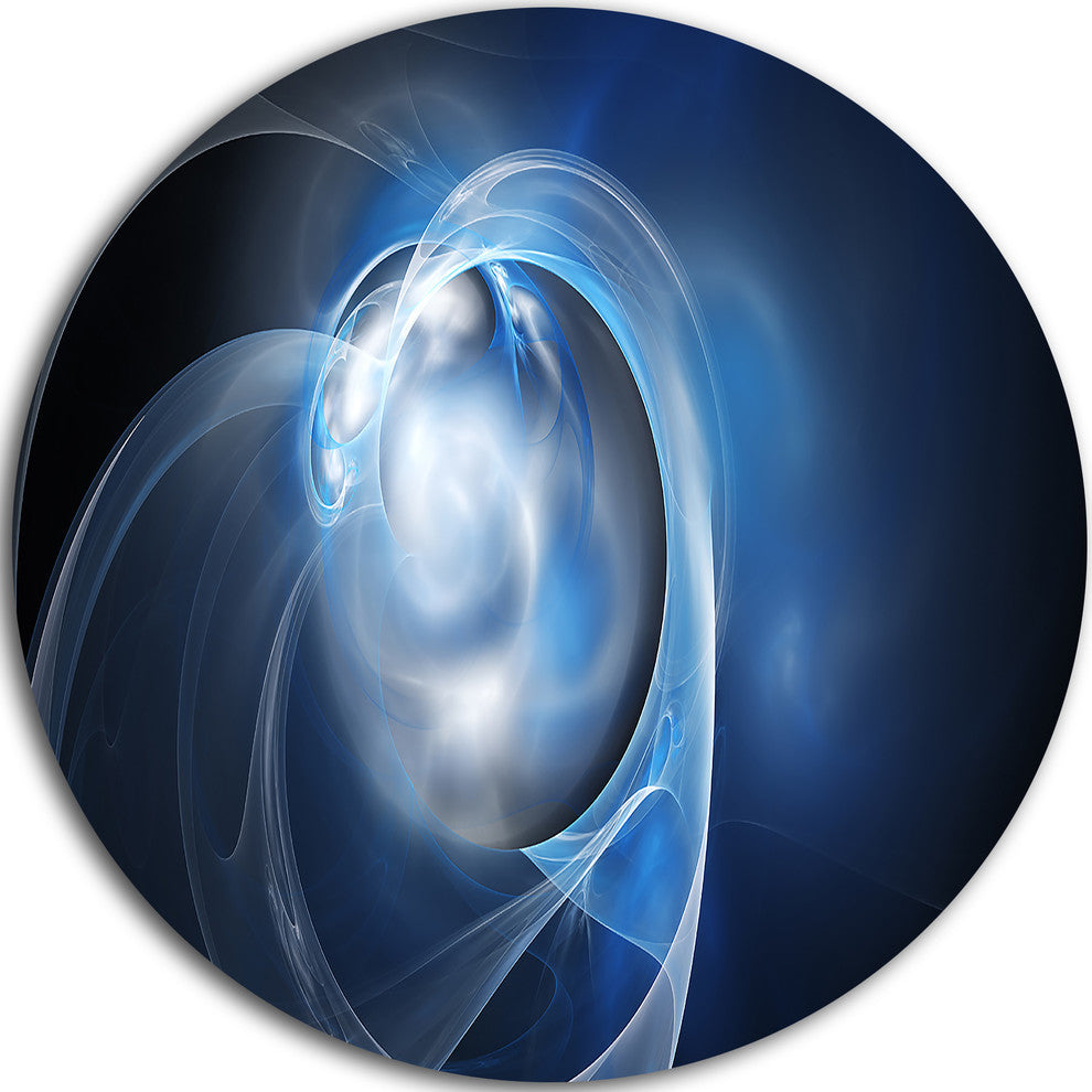 Fractal Lighting In Dark Blue, Abstract Digital Round Wall Art, 11"