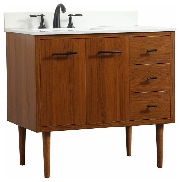 Home Living 22" Midcentury Modern Teak-Light Bathroom Vanity