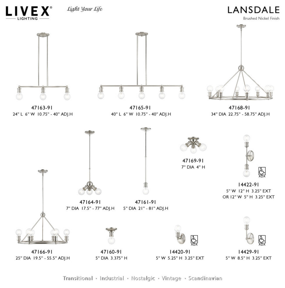 Lansdale 5 Light Brushed Nickel Large Linear Chandelier