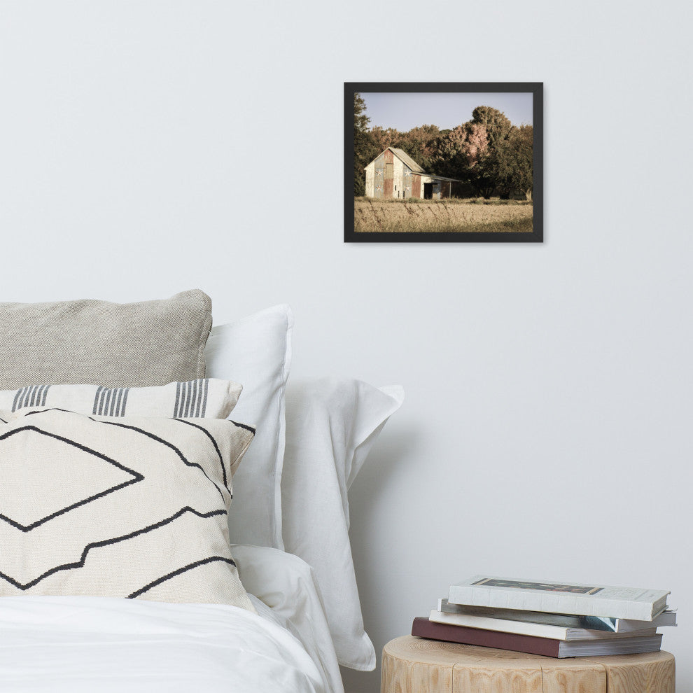 Patriotic Barn in Field Aged Effect Framed Photo Paper Wall Art Prints, Black, 11" X 14"