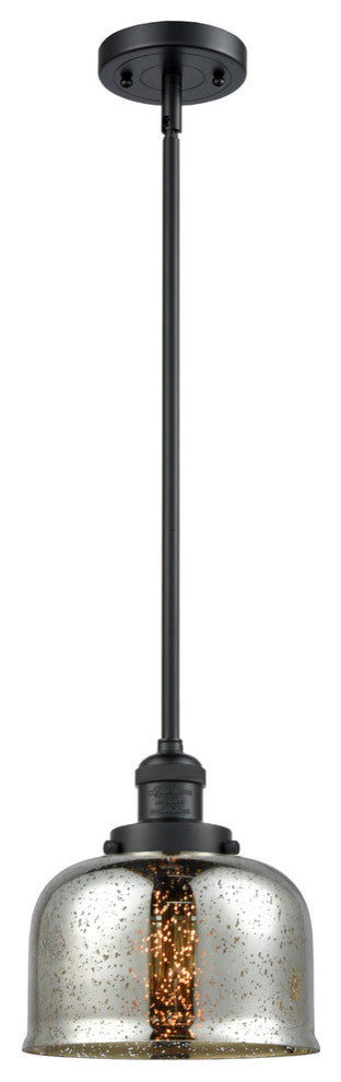 Large Bell 1-Light LED Pendant, Matte Black, Glass: Silver Mercury