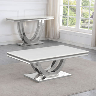 Trinidad White Rectangular Stone Coffee Table, Silver