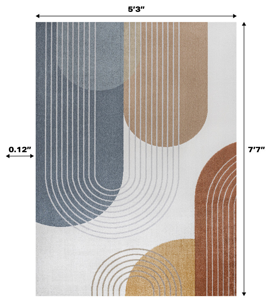 Arches Contemporary Minimalist Machine-Washable Multi 4 ft. x 6 ft. Area Rug